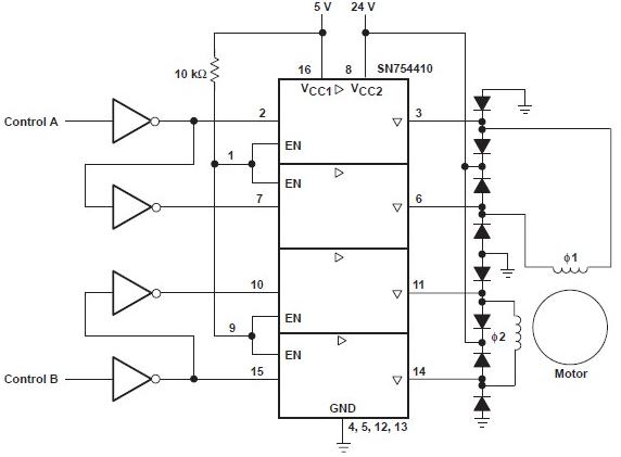 Motor driver circuit using SN754410 IC